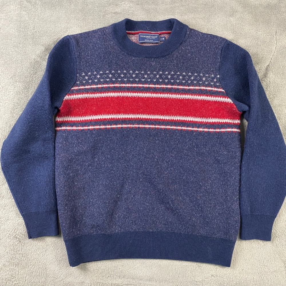 Vineyard Vines Sweater Mens M Blue Merino Wool 1E001567 Fair‎ Isle Crew Neck